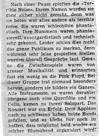 Zeitungsausschnitt mit Konzertbesprechung der Terrible Noise